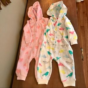 Two Carter’s Fleece Hooded Rompers
